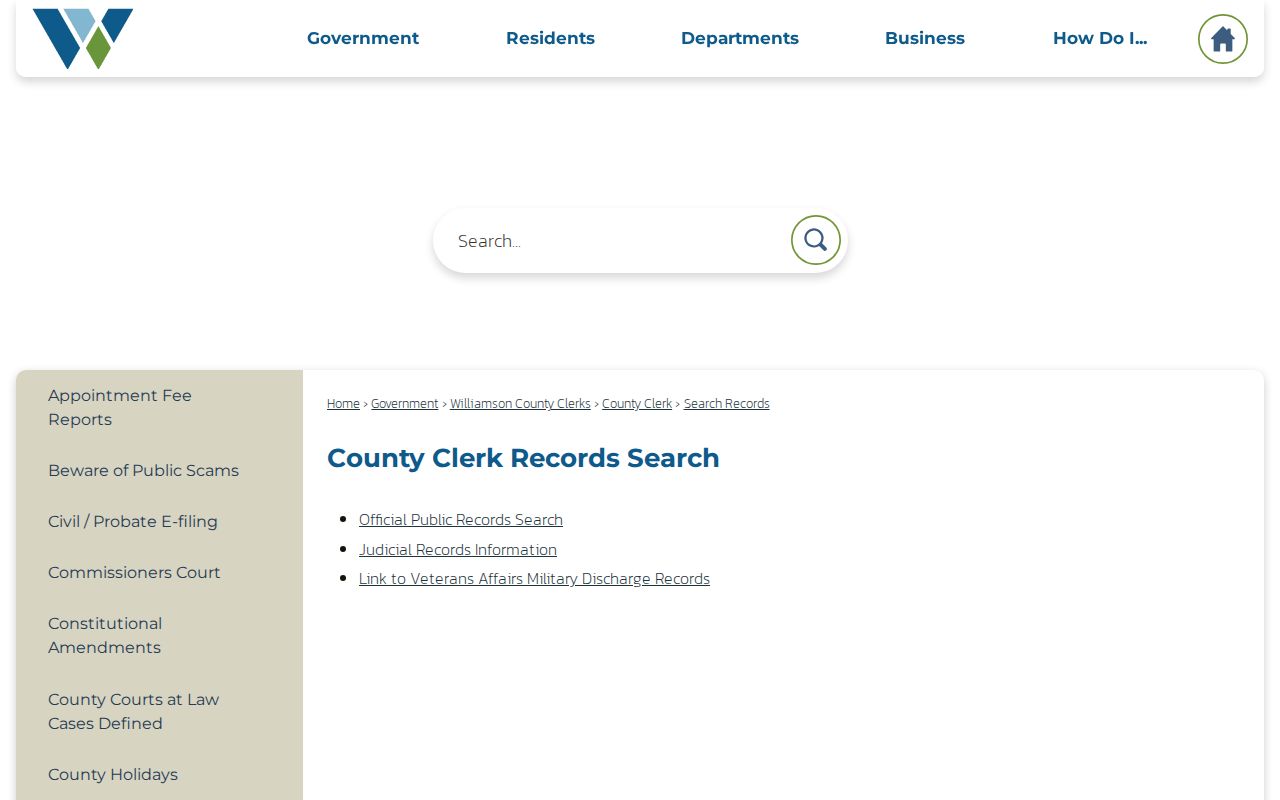 Georgetown street directory Williamson County recorder index route