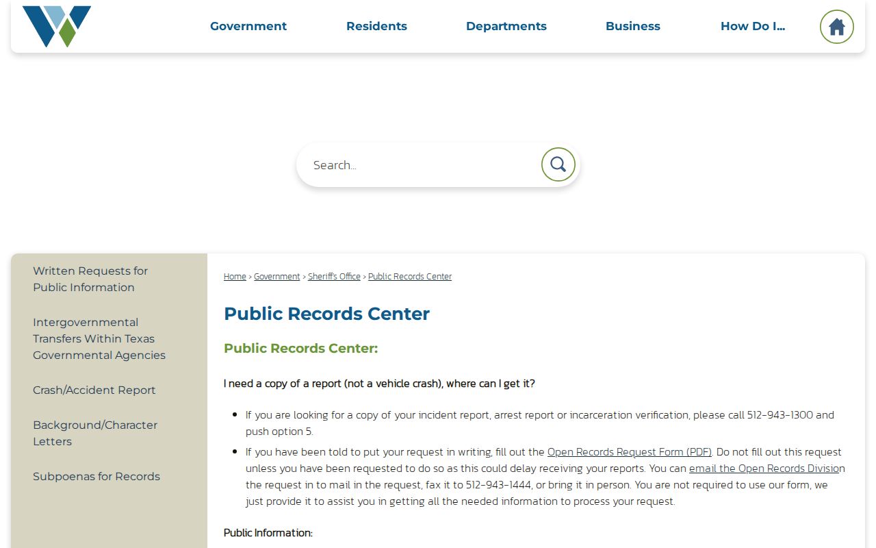 Georgetown residents directory Williamson County public records request center